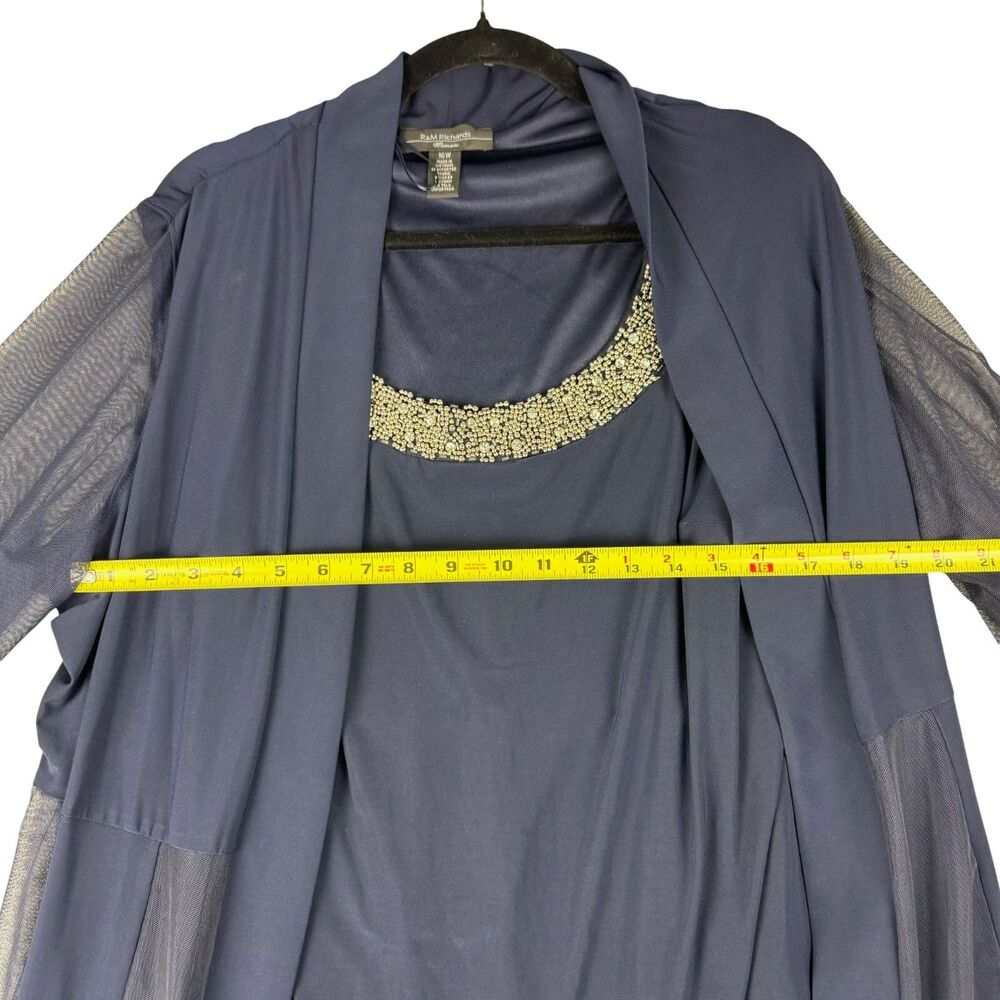 R&M Richards Jacket Cardigan Women 16W Blue 2 Piece Set Embellished Neckline NWT - Picture 9 of 12